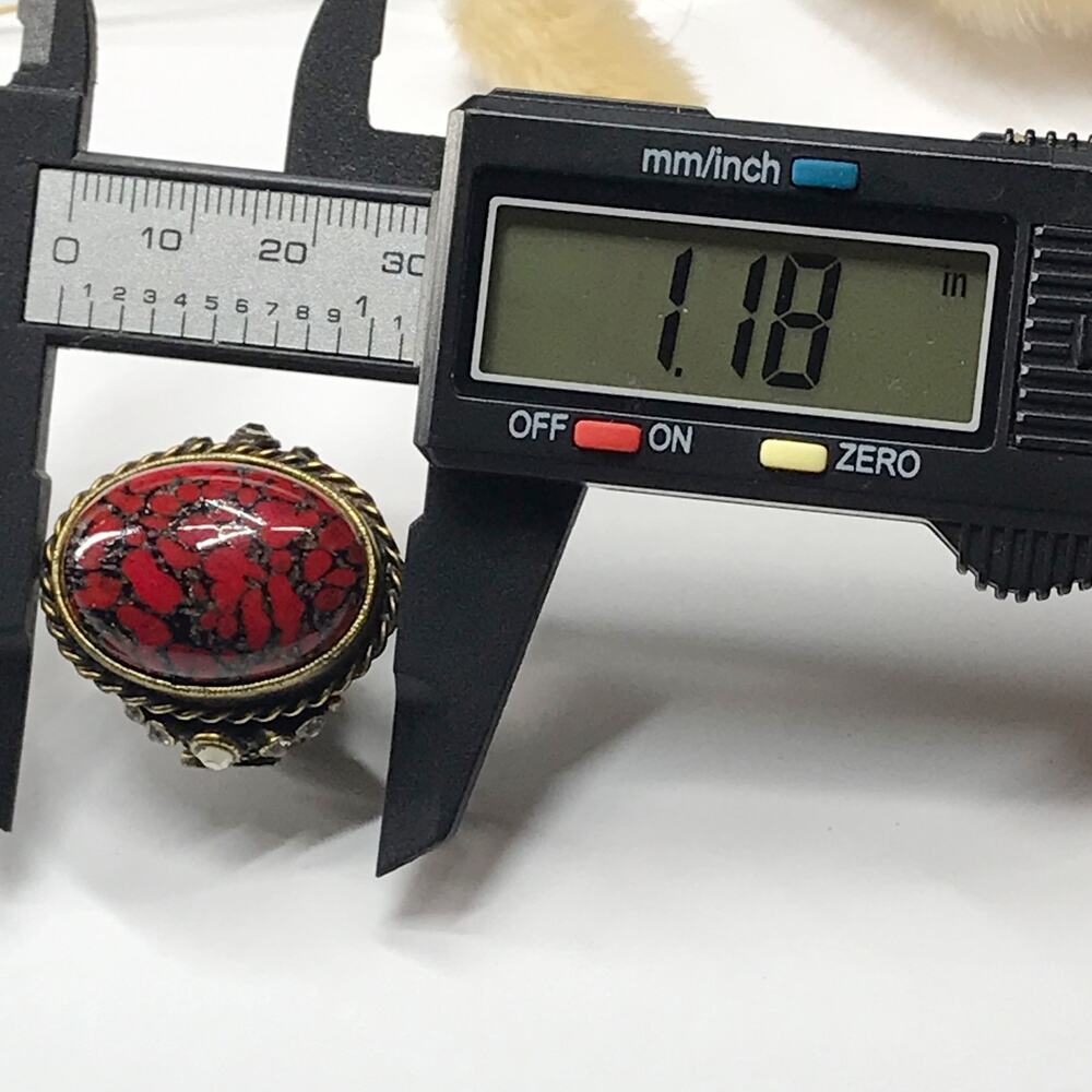 Ollipop USA Vintage Cocktail Chunky Large Ring Adjustable Red Black Stone Brass - Picture 5 of 15
